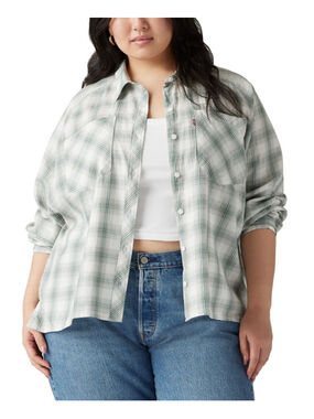 Levi's Plus Size 2X White & Green Cotton Plaid Button-Down Shirt NWT